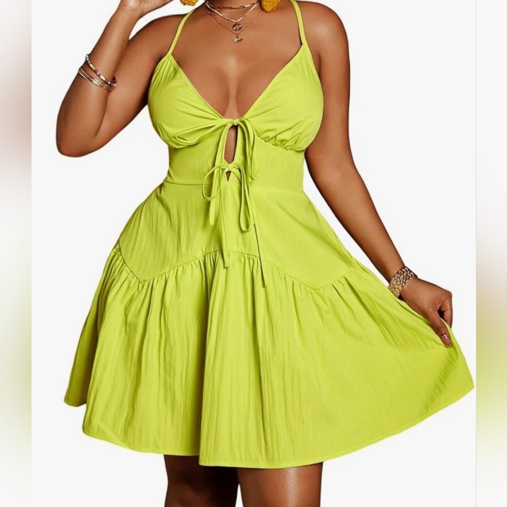 Floerns Women’s 2XL Tie Knot Front Criss Cross Ruffle Hem Cami A-Line Mini